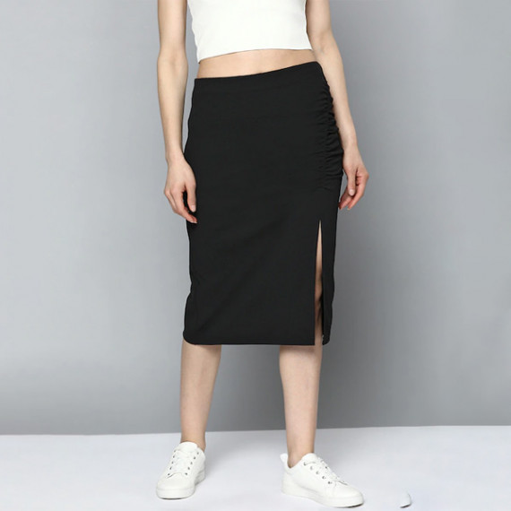 https://wayedge.in/products/women-black-pure-cotton-solid-ruched-straight-skirt