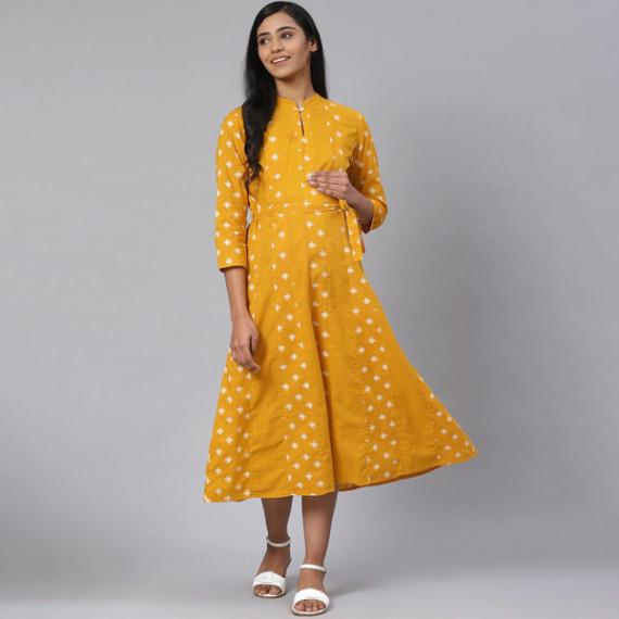 https://wayedge.in/products/women-mustard-yellow-off-white-printed-pure-cotton-maternity-a-line-dress