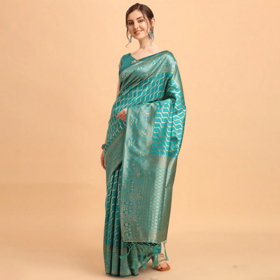 https://wayedge.in/products/green-gold-toned-silk-blend-fusion-leheriya-saree